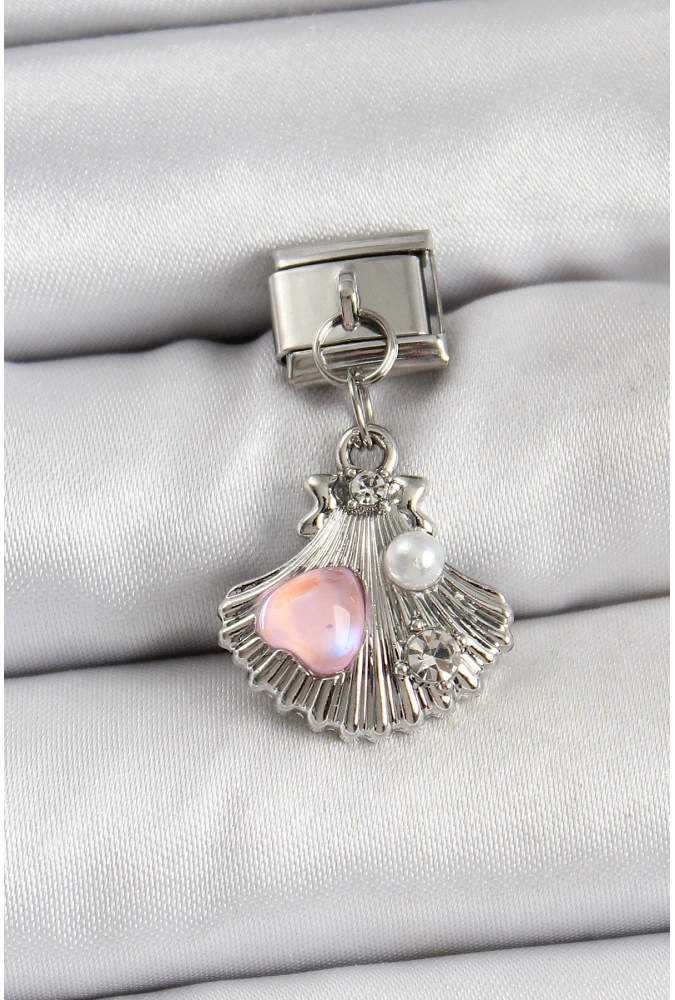 Shoecide 316l Çelik Sallantılı İnci Detaylı İstiridye Model Gümüş Renk Nomination Charm