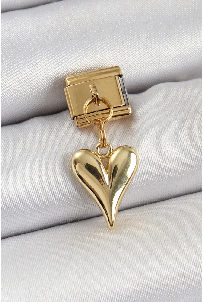Shoecide 316l Çelik Sallantılı Kalp Model Gold Renk Nomination Charm