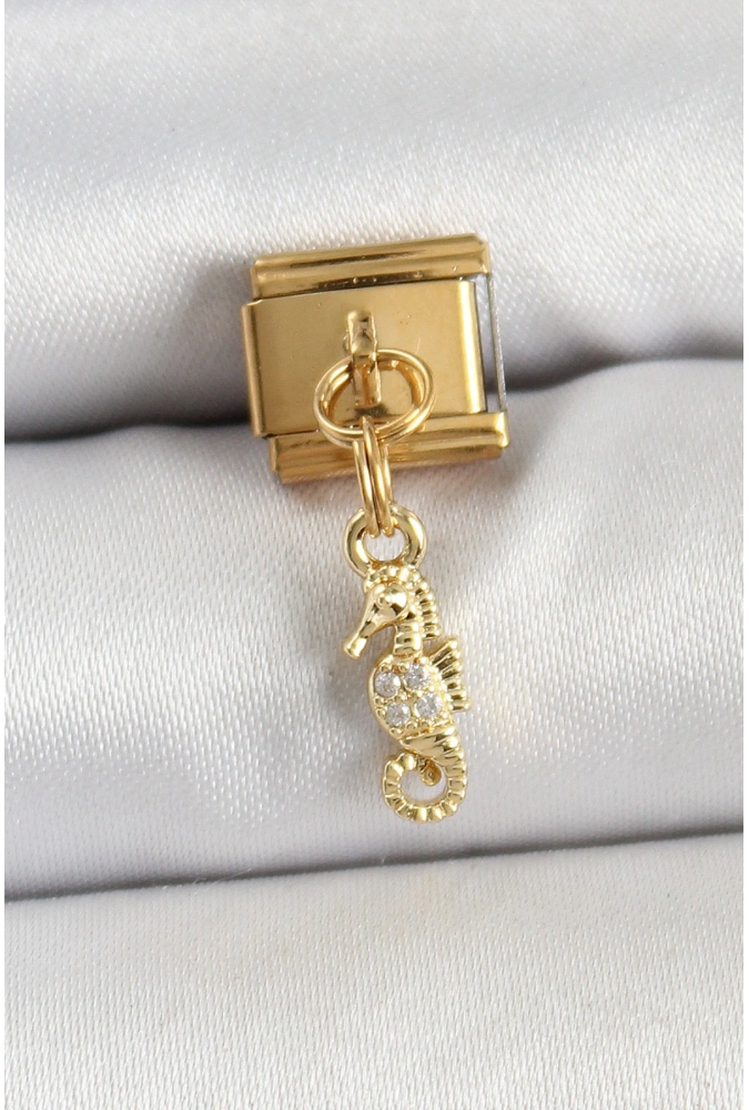 Shoecide 316l Çelik Sallantılı Zirkon Taşlı Çiçek Model Gold Renk Nomination Charm