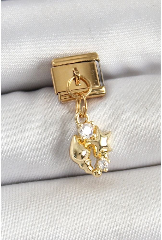 Shoecide 316l Çelik Sallantılı Zirkon Taşlı Deniz Kabuğu Ve Yıldız Model Gold Renk Nomination Charm