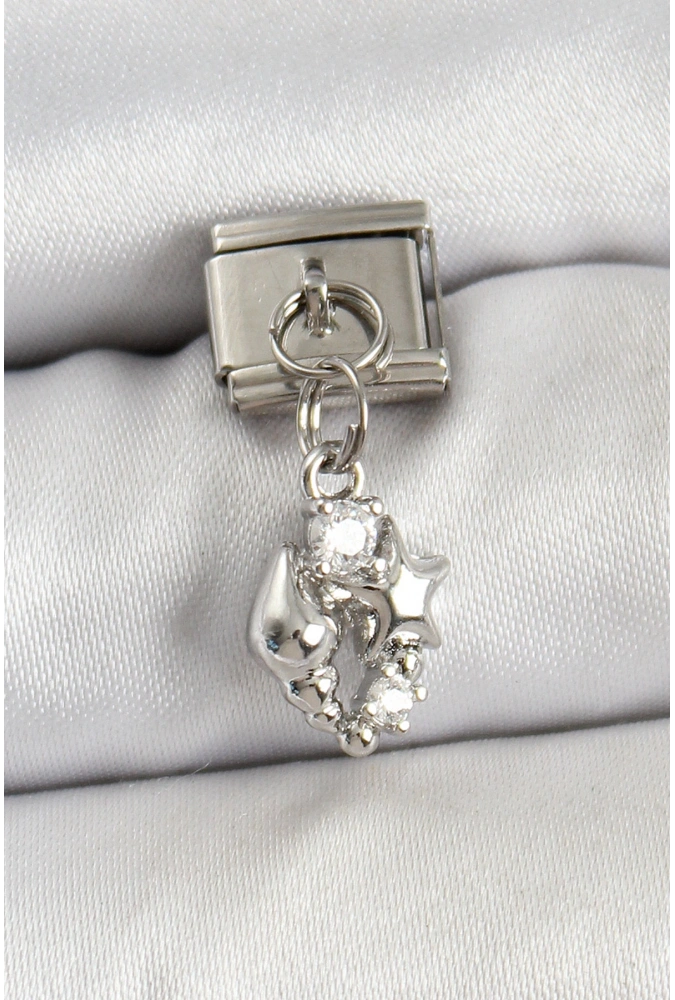 Shoecide 316l Çelik Sallantılı Zirkon Taşlı Deniz Kabuğu Ve Yıldız Model Gümüş Renk Nomination Charm