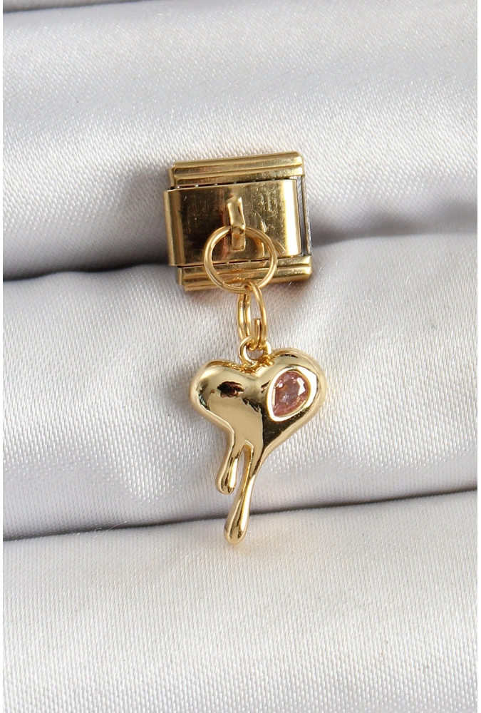 Shoecide 316l Çelik Sallantılı Zirkon Taşlı Eriyen Kalp Model Gold Renk Nomination Charm