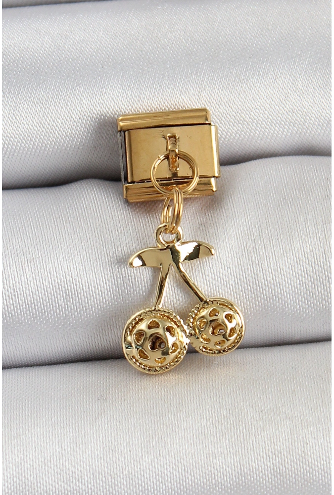 Shoecide 316l Çelik Sallantılı Zirkon Taşlı Fiyonk Model Gold Renk Nomination C316l Çelik Sallantılı Kiraz Model Gold Renk Nomination Charm