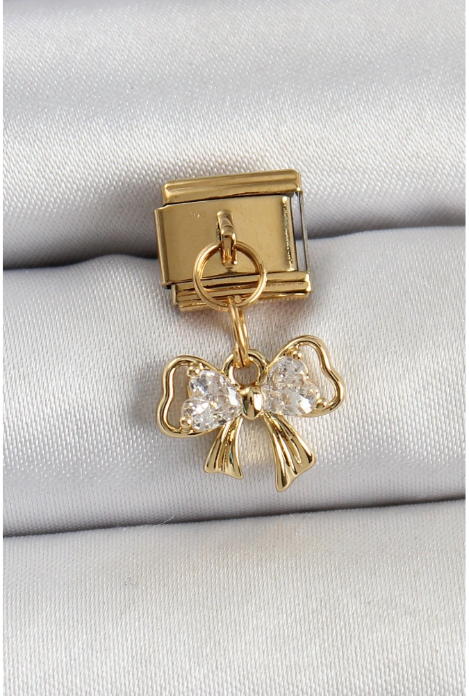 Shoecide 316l Çelik Sallantılı Zirkon Taşlı Fiyonk Model Gold Renk Nomination Charm