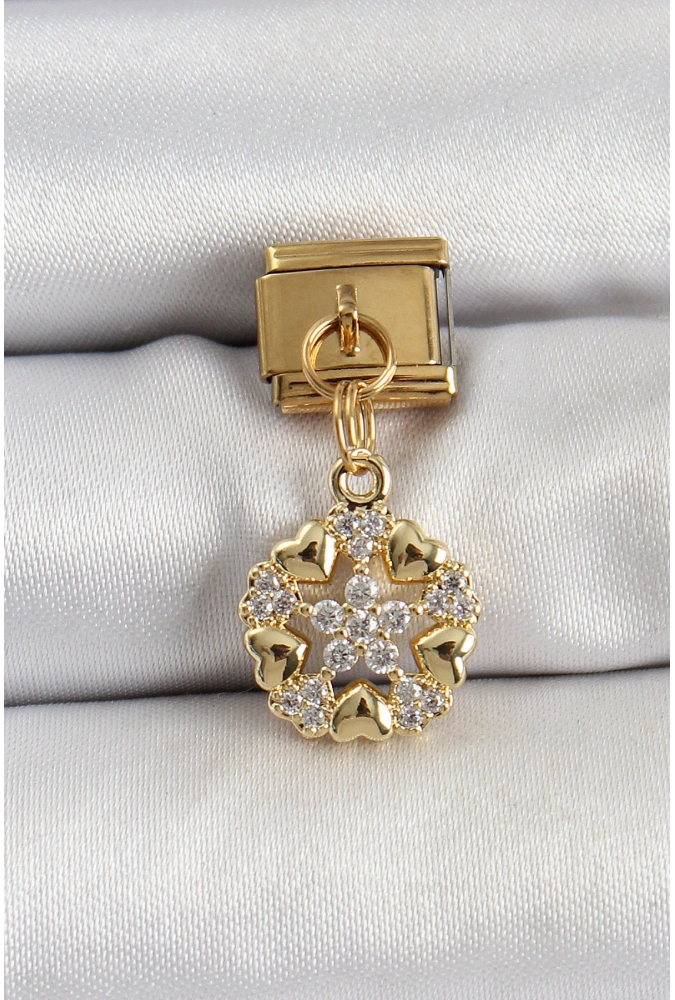 Shoecide 316l Çelik Sallantılı Zirkon Taşlı Kalp Detaylı Yıldz Model Gold Renk Nomination Charm