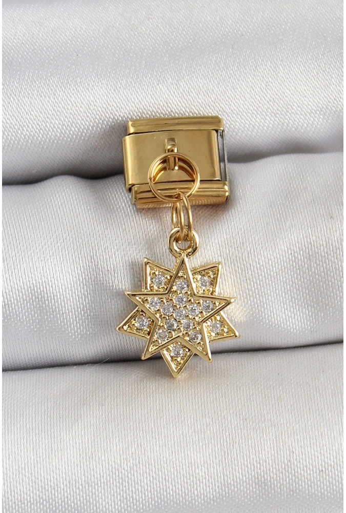 Shoecide 316l Çelik Sallantılı Zirkon Taşlı Yıldız Model Gold Renk Nomination Charm