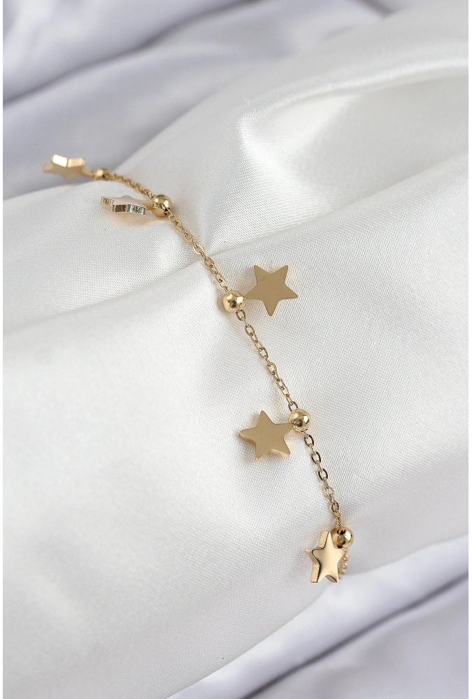 Shoecide 316l Çelik Sıralı Yıldız Model Gold Renk Kadın Bileklik