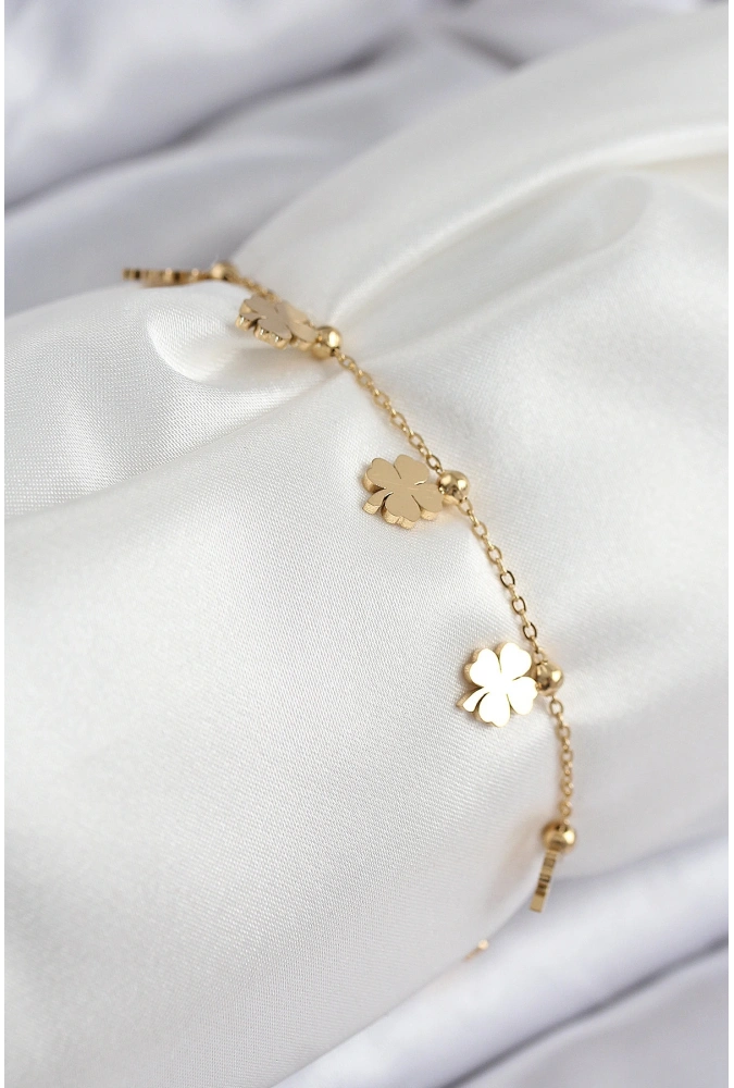 Shoecide 316l Çelik Sıralı Yonca Model Gold Renk Kadın Bileklik