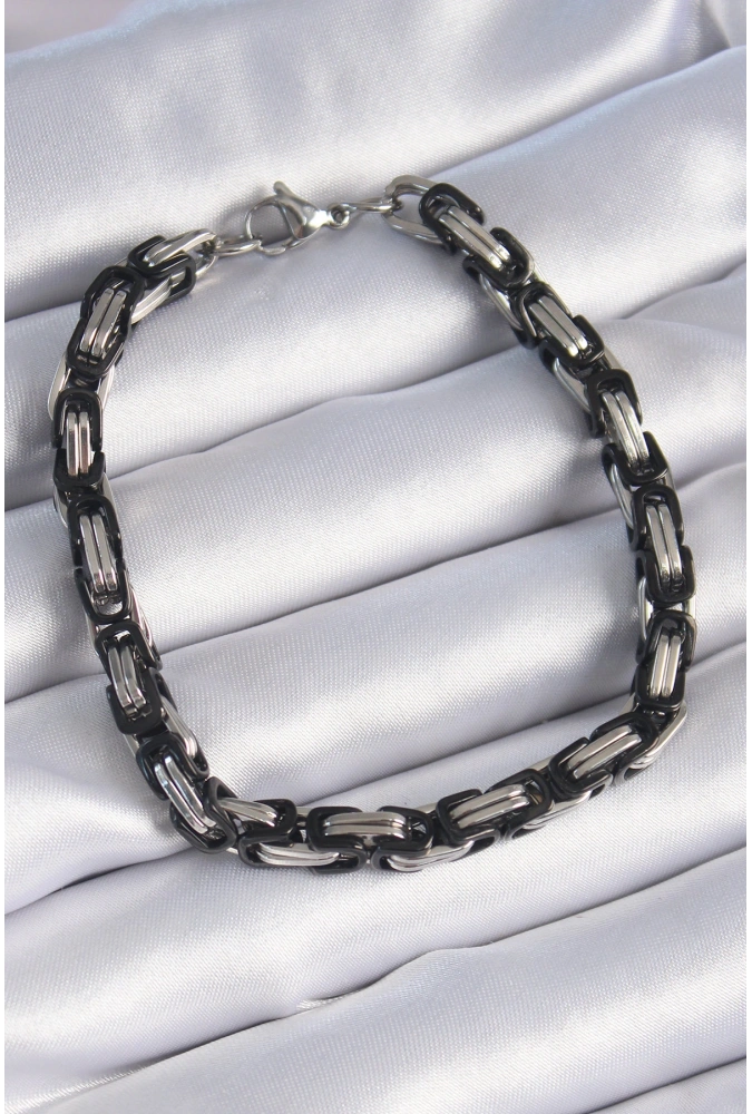 Shoecide 316l Çelik Siyah Gümüş Renk Kral Zincir Model Erkek Bileklik