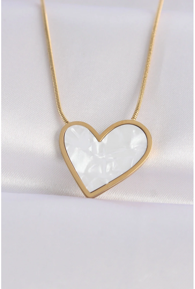 Shoecide 316l Çelik Zincir Altın Renk Mermer Desenli Kalp Kolye