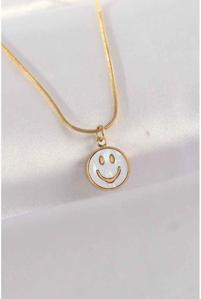 Shoecide 316l Çelik Zincir Altın Renk Mermer Desenli Minimal Smile Kolye