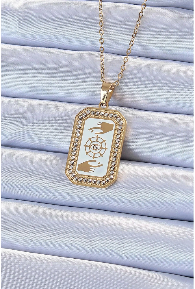 Shoecide 316l Çelik Zincir Altın Renk Mineli Zirkon Taşlı Göz Figür Tarot Kolye