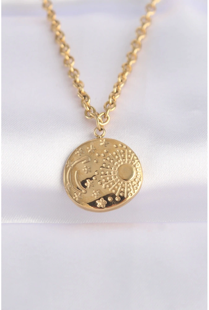 Shoecide 316l Çelik Zincir Altın Renk Oval Desenli Kolye