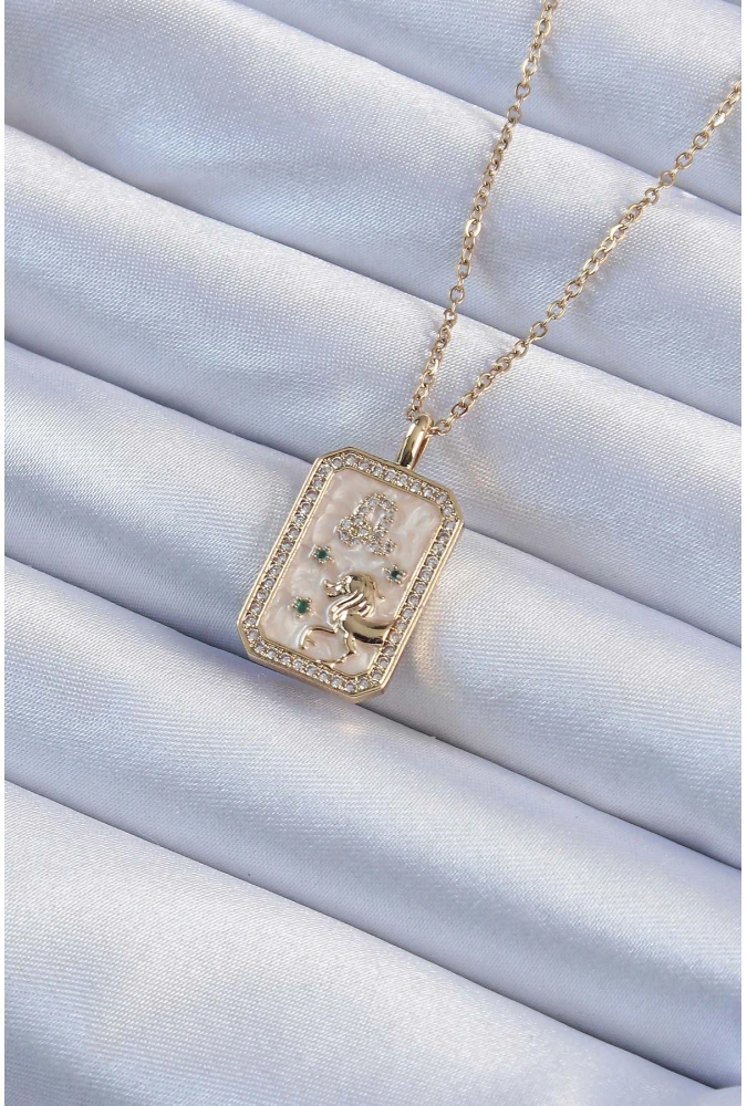 Shoecide 316l Çelik Zincir Altın Renk Zirkon Taşlı Aslan Figürlü Tarot Kolye