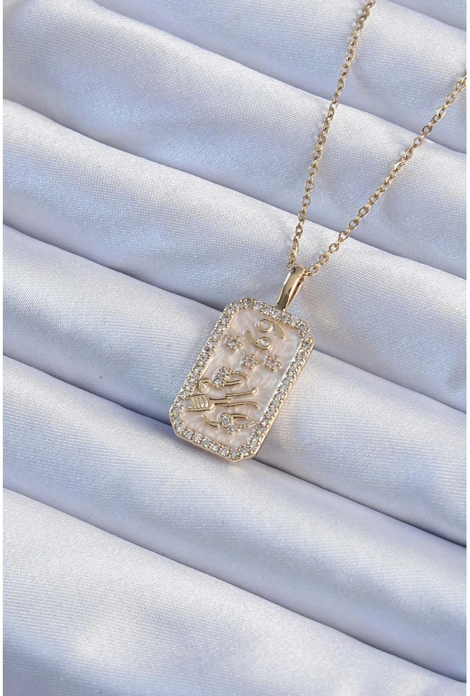 Shoecide 316l Çelik Zincir Altın Renk Zirkon Taşlı Çerçeveli Tarot Kolye