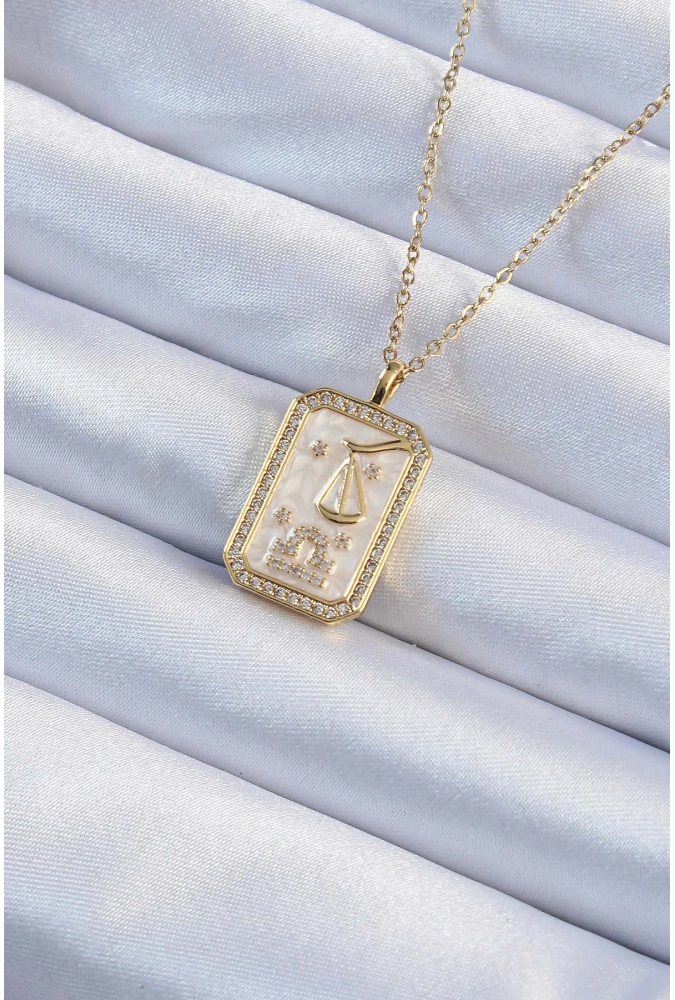 Shoecide 316l Çelik Zincir Altın Renk Zirkon Taşlı Çerçeveli Tarot Kolye