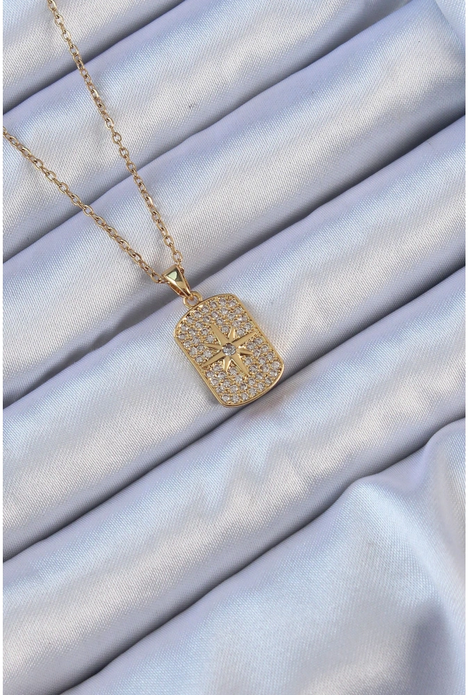 Shoecide 316l Çelik Zincir Altın Renk Zirkon Taşlı Kutup Yıldızlı Vintage Kolye