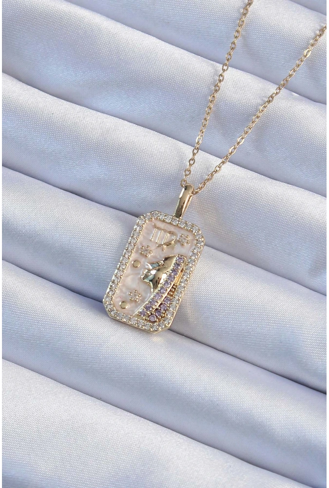 Shoecide 316l Çelik Zincir Altın Renk Zirkon Taşlı Yüz Figürlü Tarot Kolye