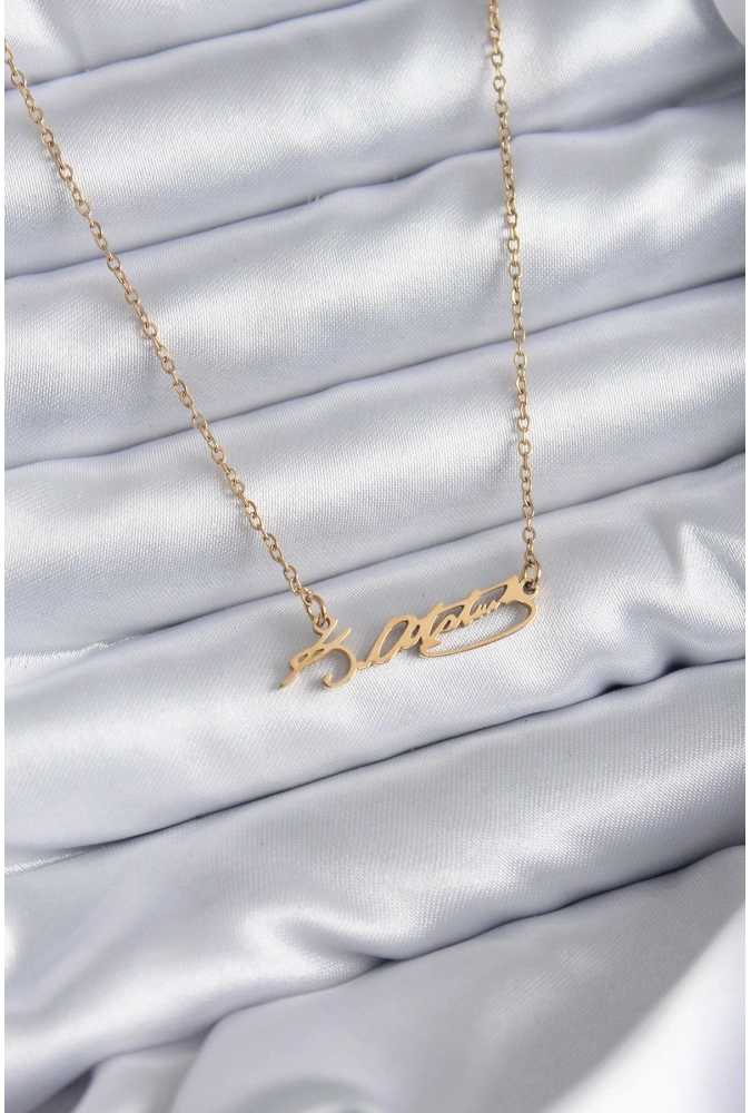 Shoecide 316l Çelik Zincir Gold Renk Atatürk İmzası Model Kadın Kolye