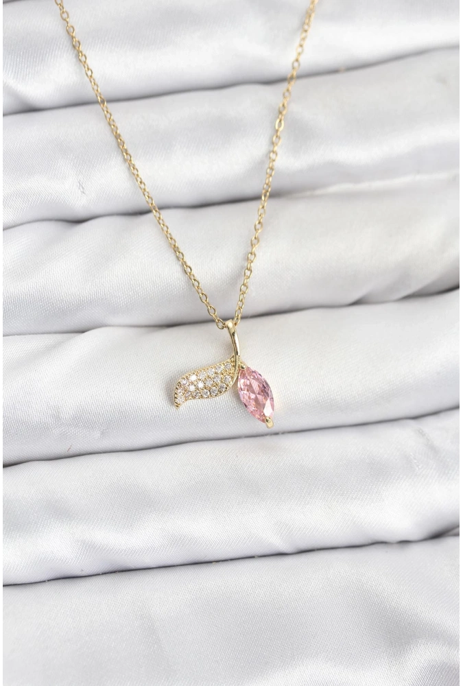 Shoecide 316l Çelik Zincir Gold Renk Balık Kuyruğu Model Zirkon Taşlı Kadın Kolye