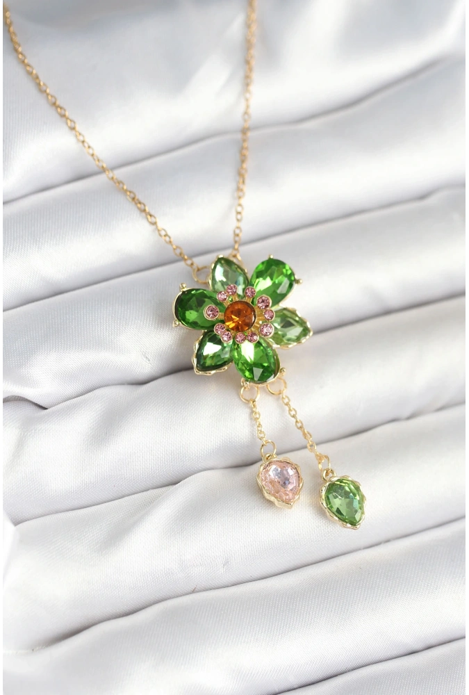 Shoecide 316l Çelik Zincir Gold Renk Çiçek Model Sallantılı Kadın Kolye