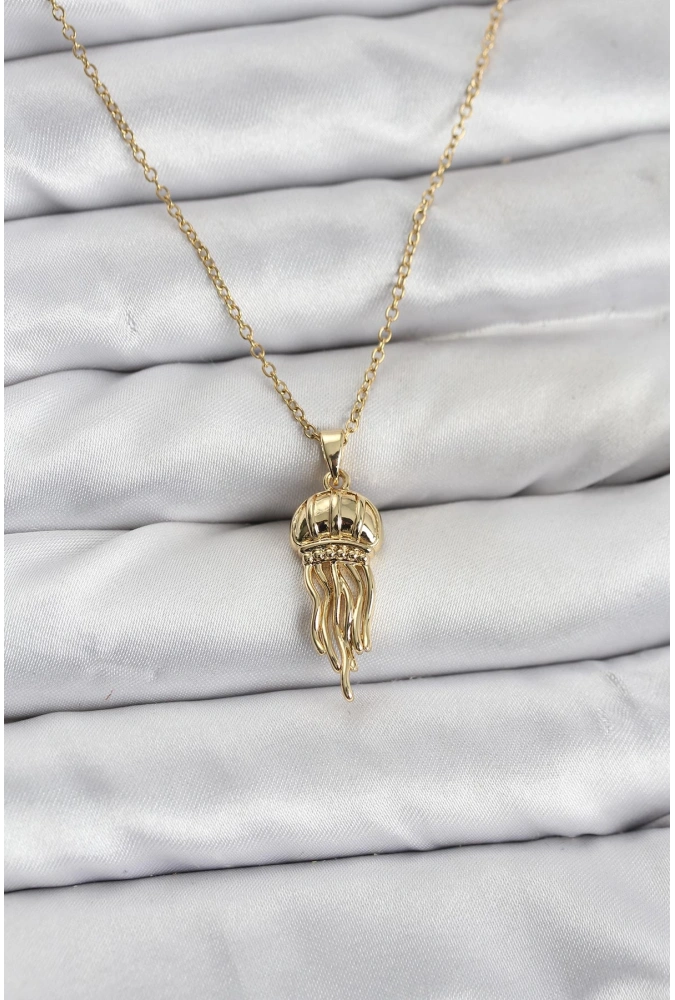 Shoecide 316l Çelik Zincir Gold Renk Deniz Anası Model Zirkon Taşlı Kadın Kolye