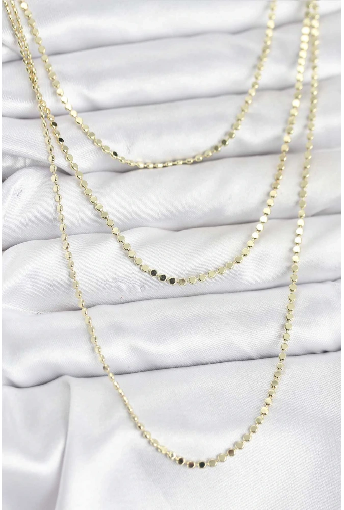 Shoecide 316l Çelik Zincir Gold Renk Ezme Zincir Model 3lü Kadın Kolye