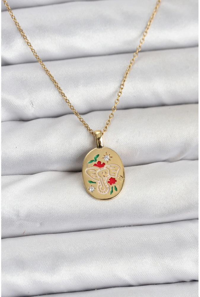 Shoecide 316l Çelik Zincir Gold Renk Fil Figürlü Kadın Kolye