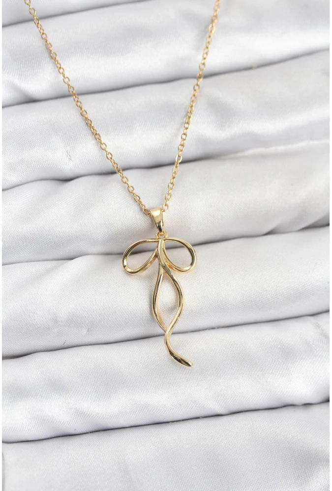 Shoecide 316l Çelik Zincir Gold Renk Fiyonk Model Kadın Kolye