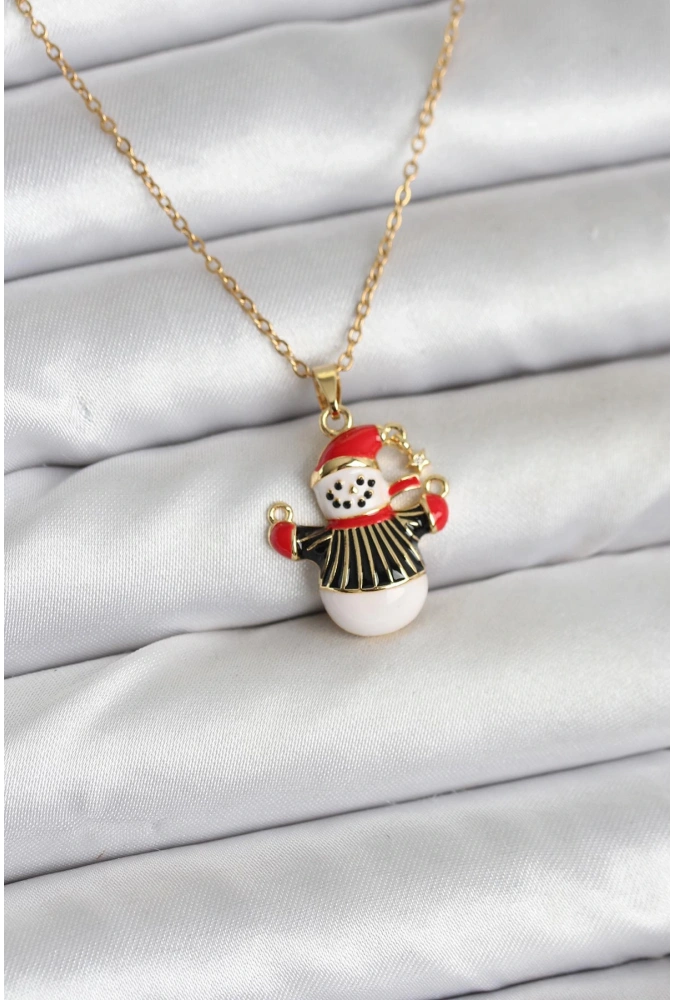 Shoecide 316l Çelik Zincir Gold Renk Kardan Adam Figürlü Yılbaşı Temalı Kadın Kolye