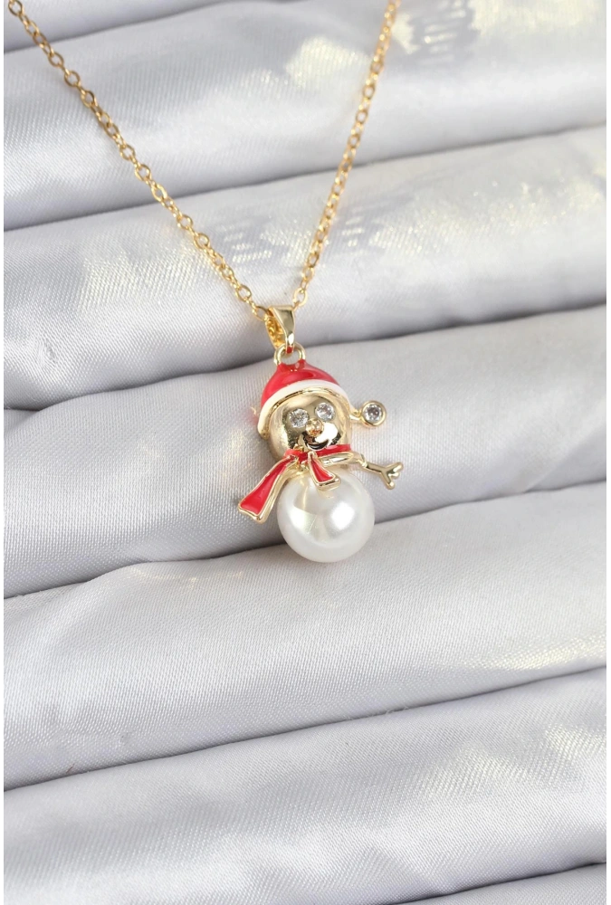 Shoecide 316l Çelik Zincir Gold Renk Kardan Adam Model Yılbaşı Temalı Kadın Kolye