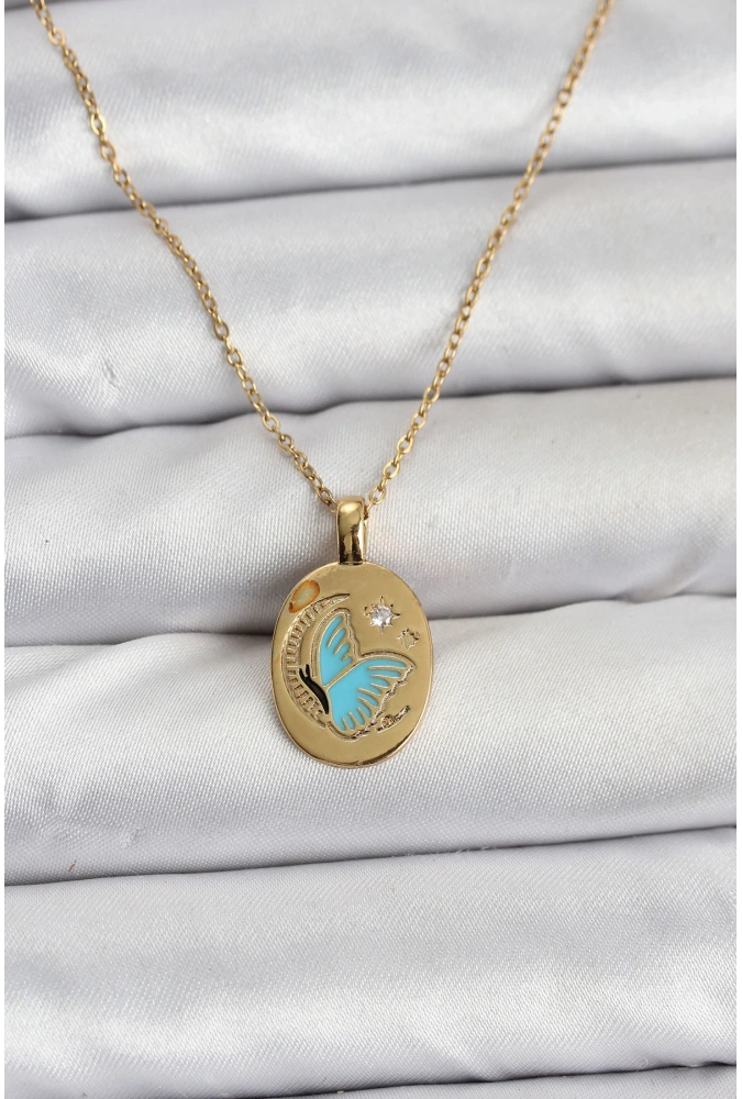 Shoecide 316l Çelik Zincir Gold Renk Kelebek Figür Kadın Kolye