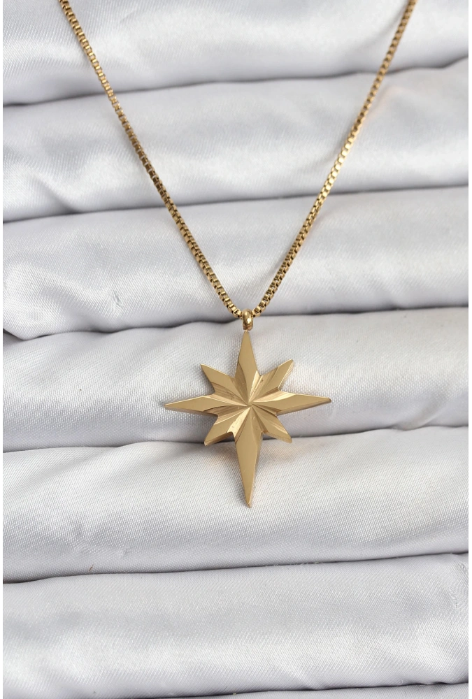 Shoecide 316l Çelik Zincir Gold Renk Kutup Yıldızı Model 60 Cm Zincir Kadın Kolye