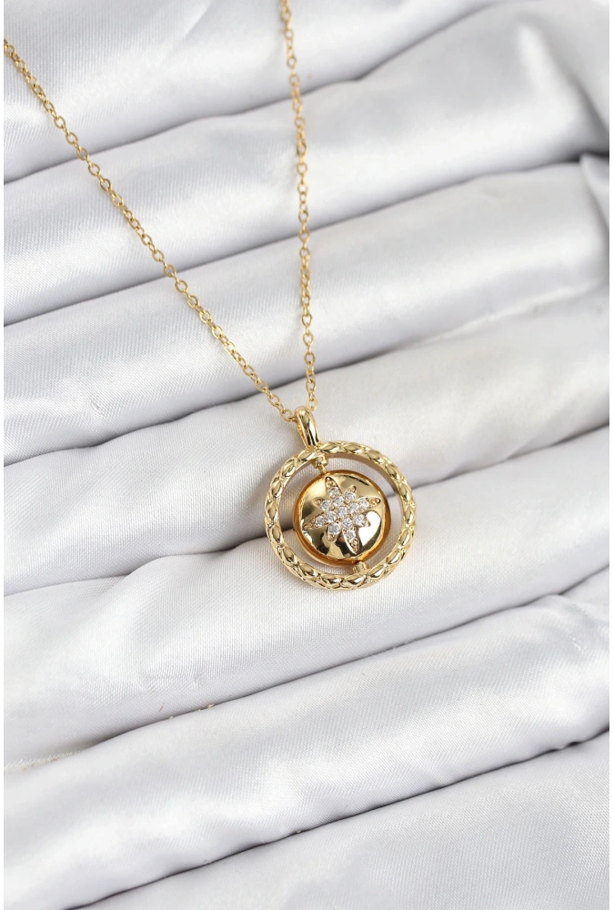 Shoecide 316l Çelik Zincir Gold Renk Kutup Yıldızı Model Kadın Kolye