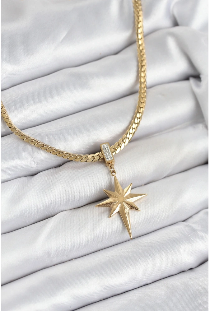 Shoecide 316l Çelik Zincir Gold Renk Kutup Yıldızı Model Kadın Kolye