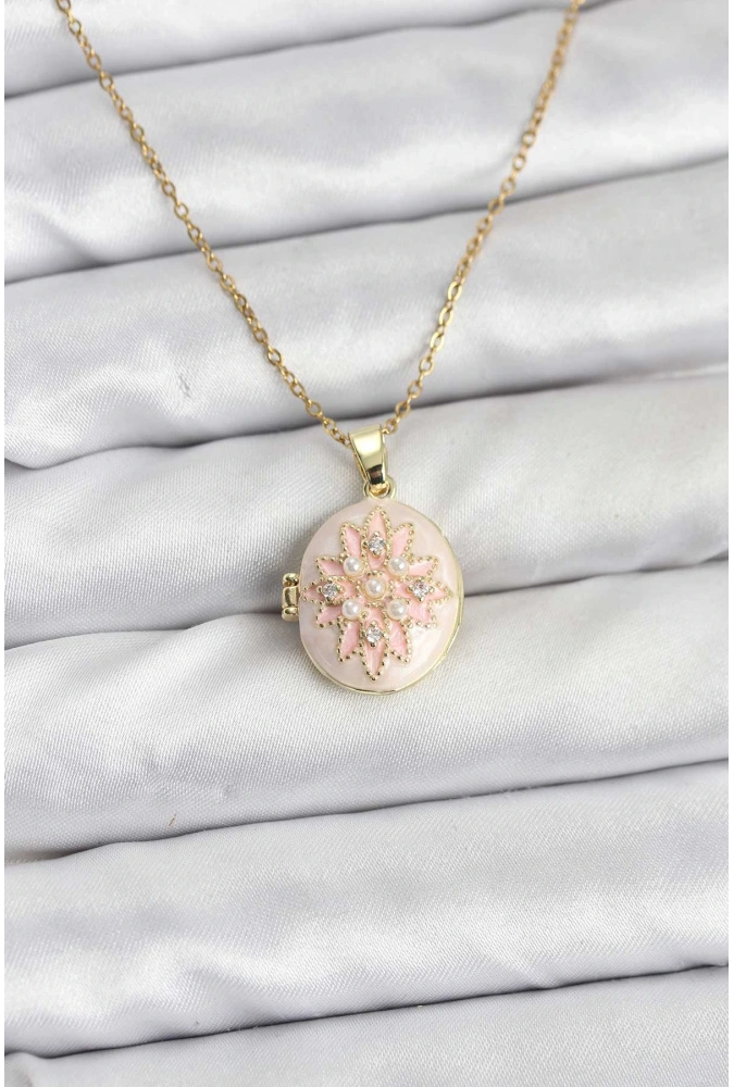 Shoecide 316l Çelik Zincir Gold Renk Mineli Lotus Model Açılabilir Kadın Kolye