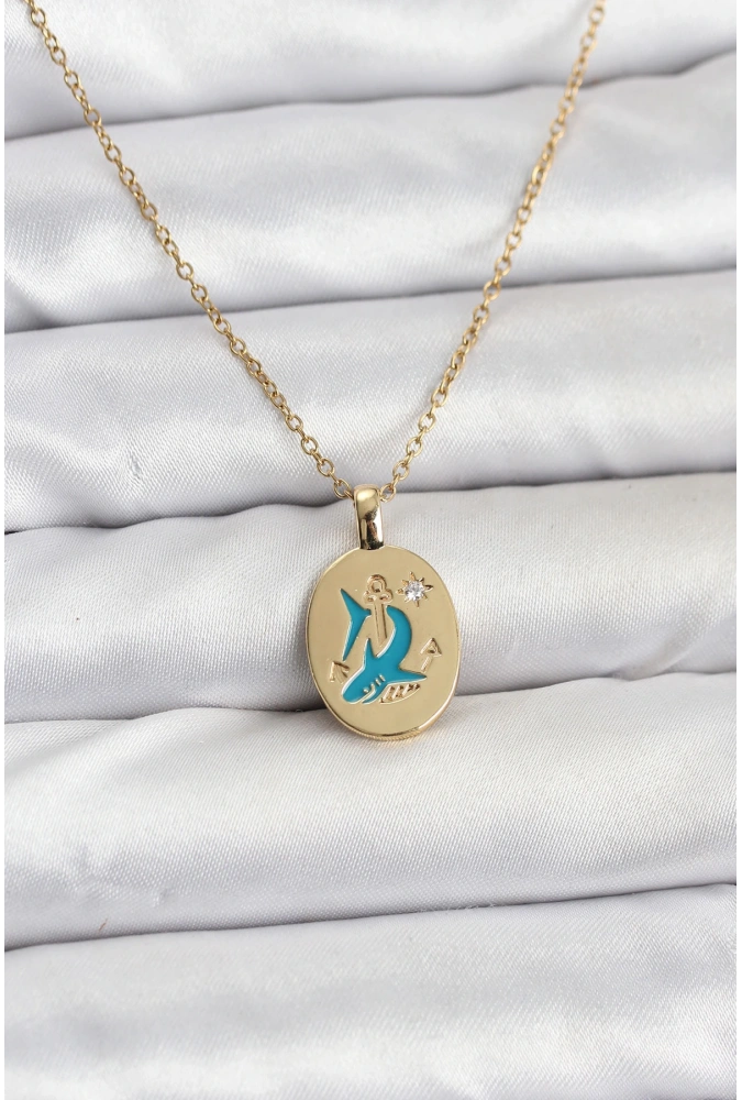 Shoecide 316l Çelik Zincir Gold Renk Shark Figür Kadın Kolye