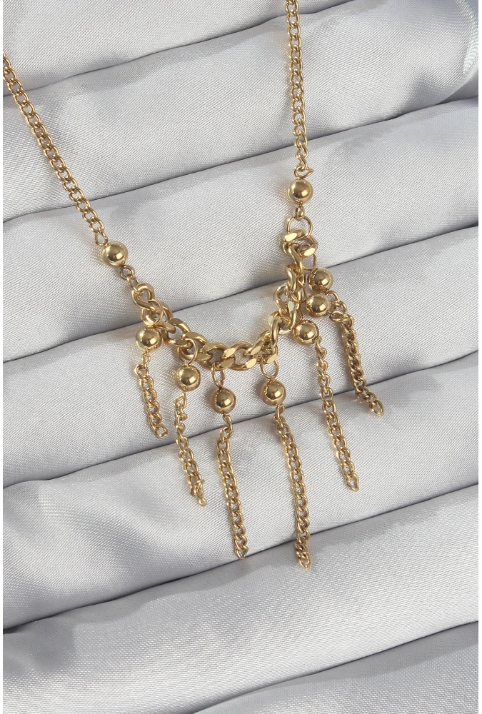 Shoecide 316l Çelik Zincir Gold Renk Topçuk Detay Sallantılı Zincir Kolye