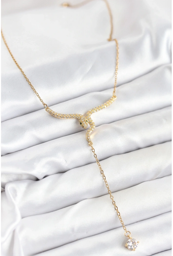 Shoecide 316l Çelik Zincir Gold Renk Yılan Model Y Kolye