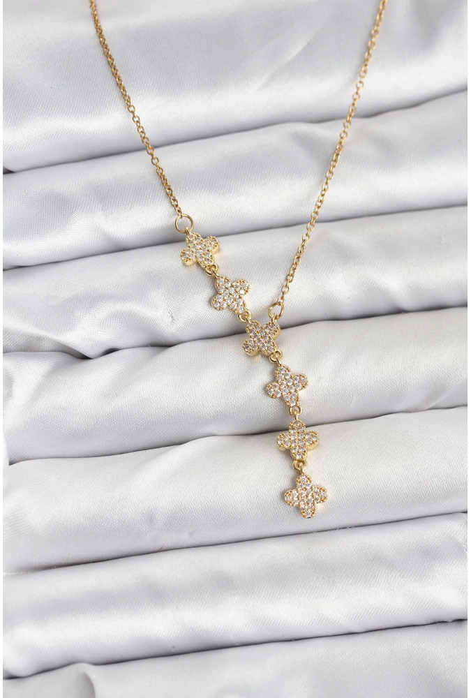 Shoecide 316l Çelik Zincir Gold Renk Yonca Model Kadın Kolye