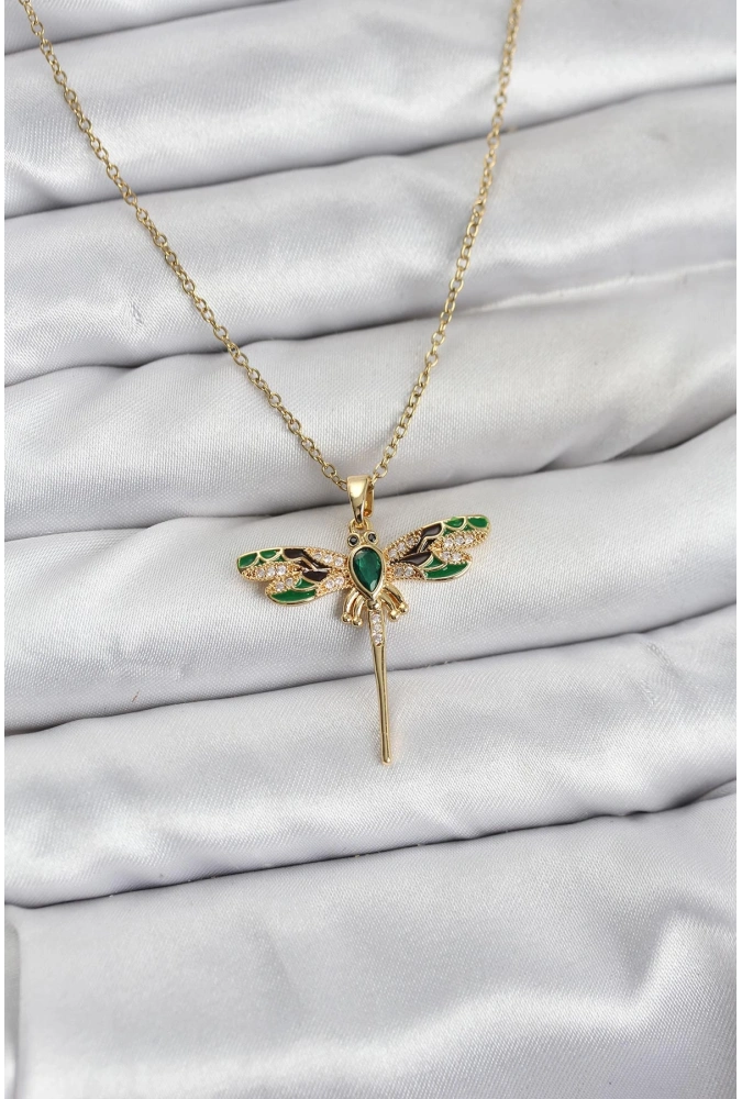 Shoecide 316l Çelik Zincir Gold Renk Yusufçuk Model Zirkon Taşlı Kadın Kolye