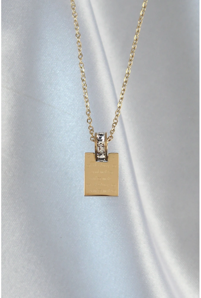 Shoecide 316l Çelik Zincir Gold Renk Zirkon Taşlı Aşk Mektubu Kolye