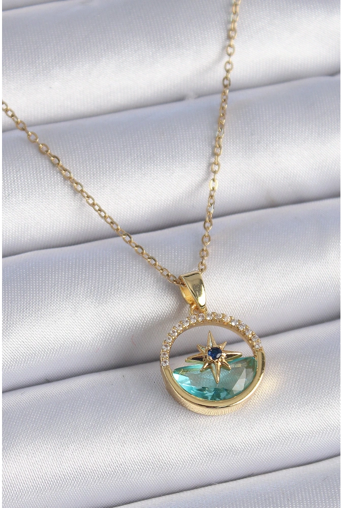 Shoecide 316l Çelik Zincir Gold Renk Zirkon Taşlı Deniz Görünüm Kutup Yıldız Model Kadın Kolye