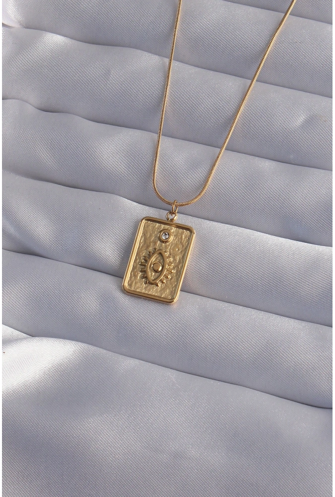 Shoecide 316l Çelik Zincir Gold Renk Zirkon Taşlı Göz Figür Tarot Kolye