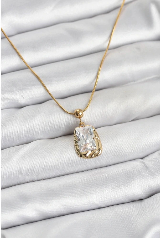 Shoecide 316l Çelik Zincir Gold Renk Zirkon Taşlı Kadın Kolye