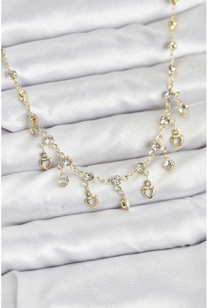 Shoecide 316l Çelik Zincir Gold Renk Zirkon Taşlı Kadın Kolye