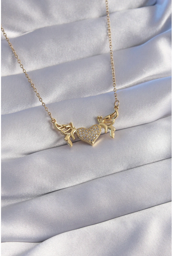 Shoecide 316l Çelik Zincir Gold Renk Zirkon Taşlı Kalp Model Kelebek Detay Kolye