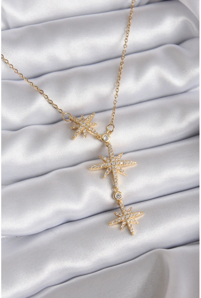 Shoecide 316l Çelik Zincir Gold Renk Zirkon Taşlı Kutup Yıldızı Model Kadın Kolye
