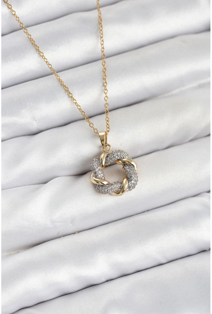 Shoecide 316l Çelik Zincir Gold Renk Zirkon Taşlı Sarmal Model Kadın Kolye