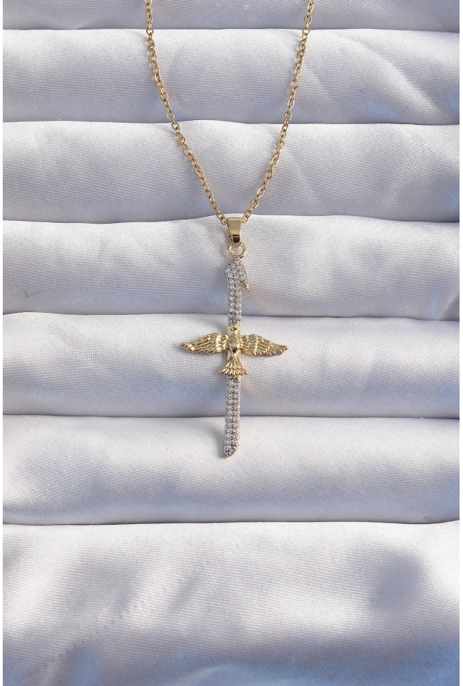Shoecide 316l Çelik Zincir Gold Renkli Zirkon Taşlı Anka Kuşu Kolye
